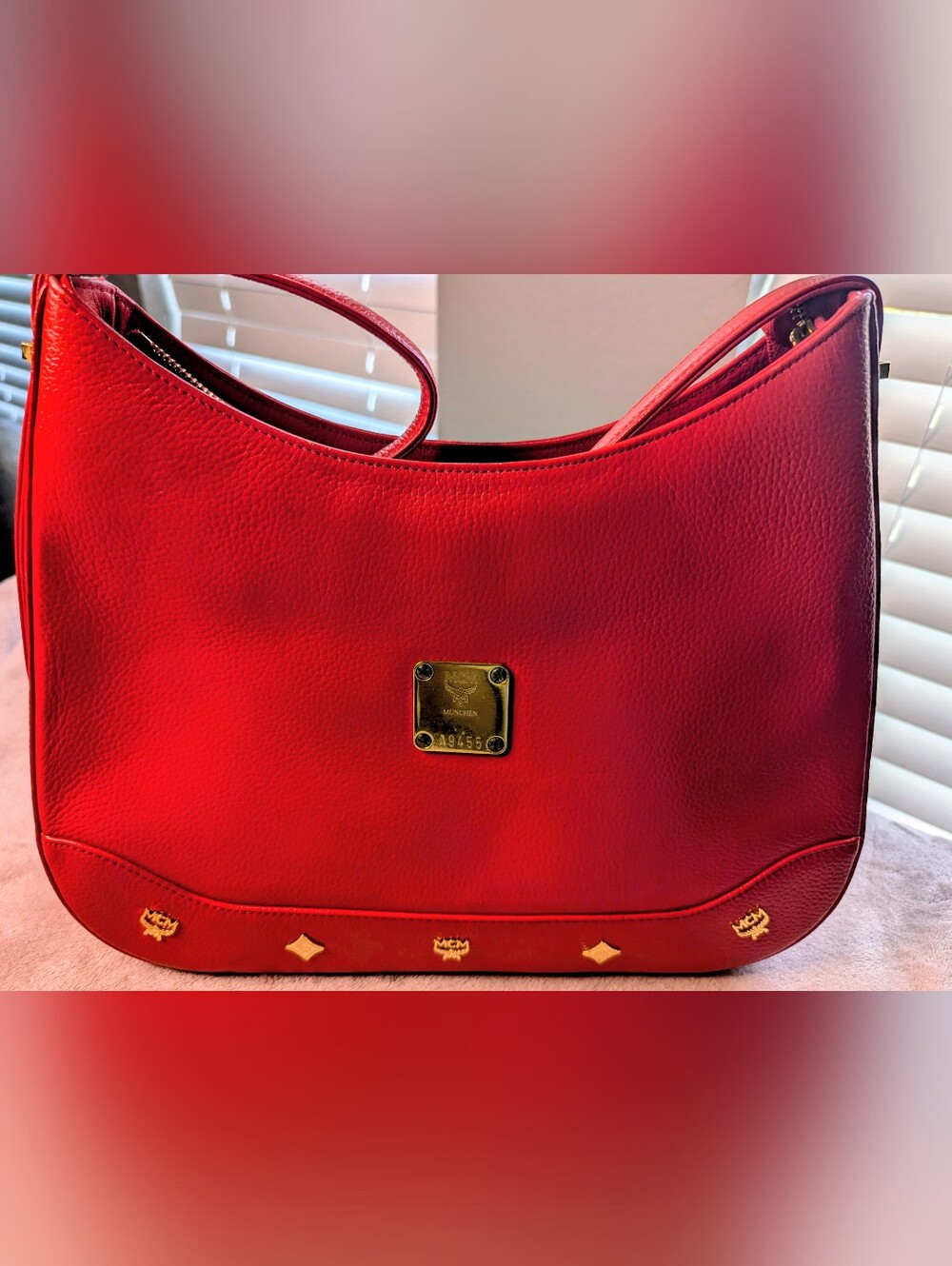 Vintage MCM Red Leather Shoulder Bag with Gold Hardware